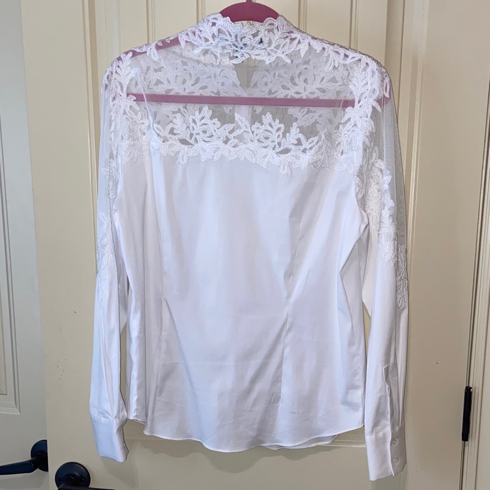 White House Black Market White Lace Yoke Button-Down Shirt - Picture 3 of 11